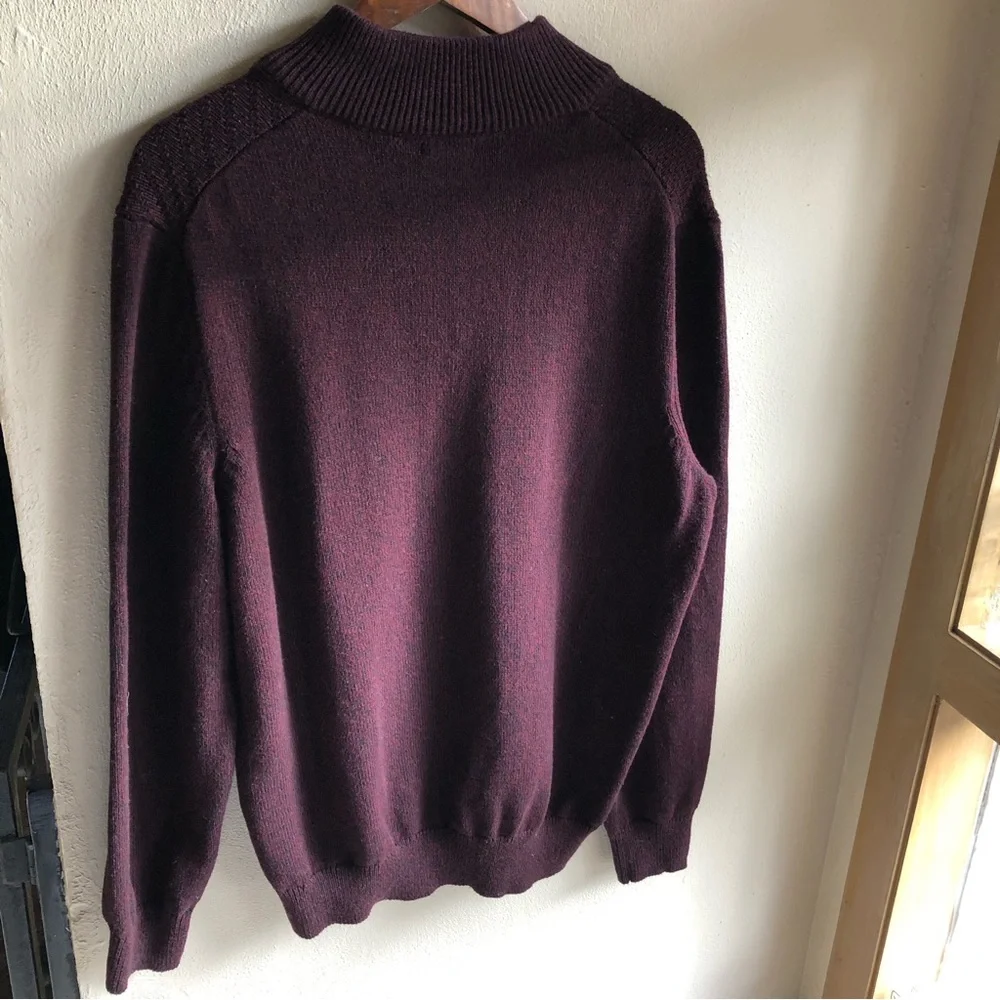 Calvin Klein 1/4 Zip Cotton Sweater. Burgundy/ Black Marled. XL